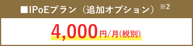 ■IPoEプラン（追加オプション）※2 4,000円/月(税別)